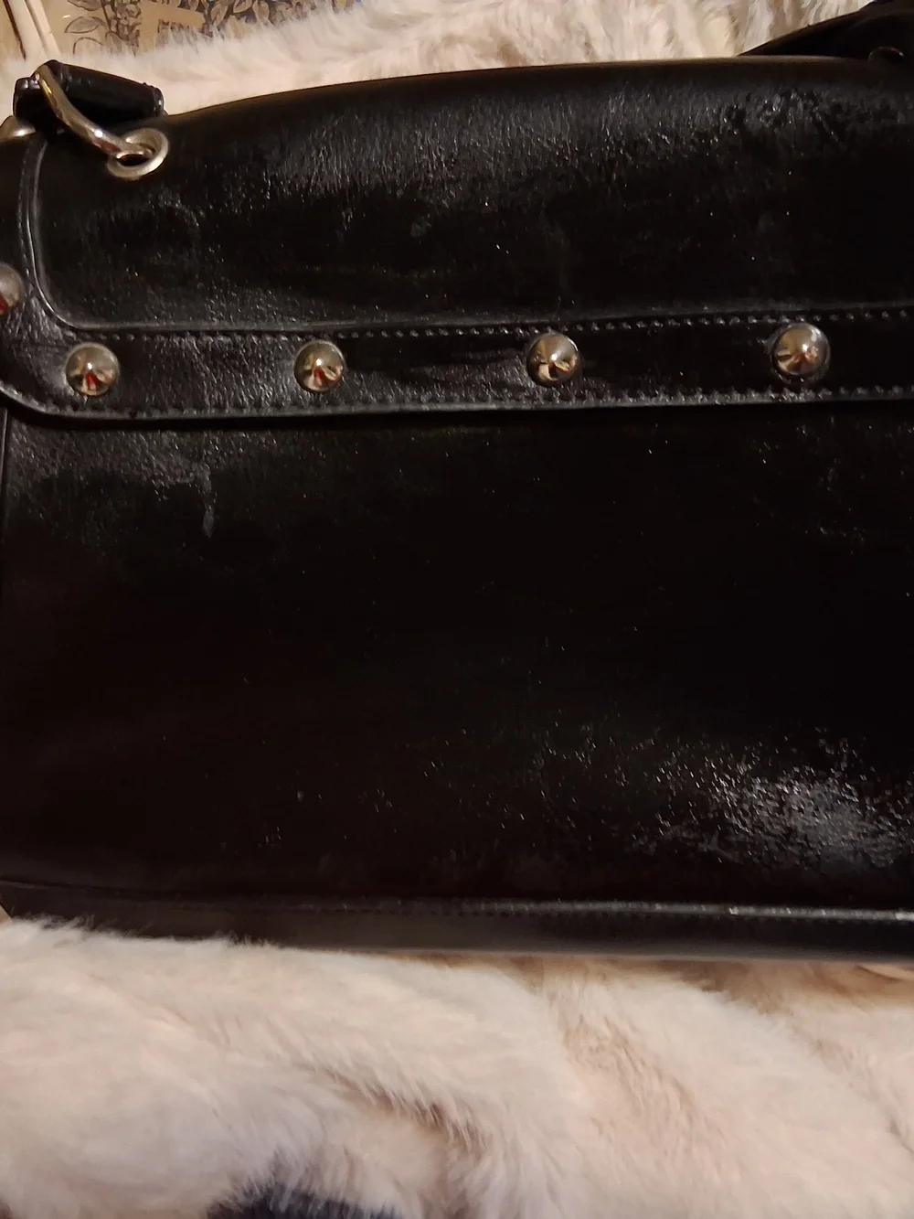 Black Bow Lock Satchel Women Bag Silver Studs And Hardware Italian Design